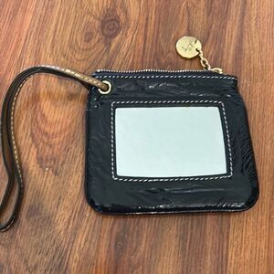 Milly black patent leather wristlet with mirror